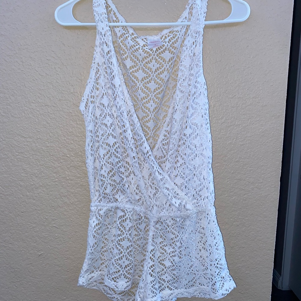 White romper pool cover up